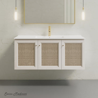 Classe 48" Wall-Mounted Bathroom Vanity in White Oak with Single Faucet Hole Vanity Top