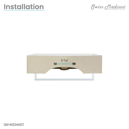 22" wall-mount bathroom sink with integrated silver towel bar, rectangular shape, flat top surface.