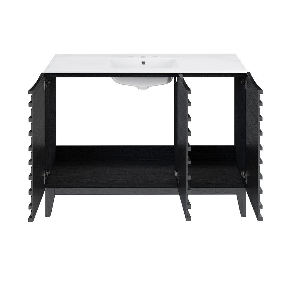 Cascade 48 in. Black Oak Bathroom Vanity With White, 3-Hole Ceramic Sink Top