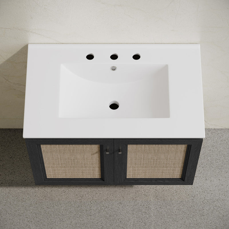 Classe 30" Wall-Mounted Bathroom Vanity in Black Oak with Widespread Faucet Holes Vanity Top