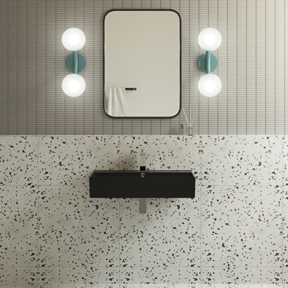22" rectangular wall-mount bathroom sink in matte black with single-hole faucet mount.