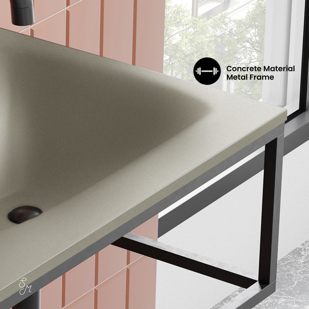 Lisse 24" Rectangle Concrete Wall-Mount Bathroom Sink in Taupe with Matte Black Frame