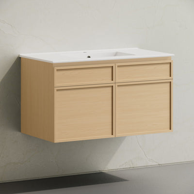 St. Tropez 36" Wall-Mounted Bathroom Vanity in Natural Oak with Sink Top