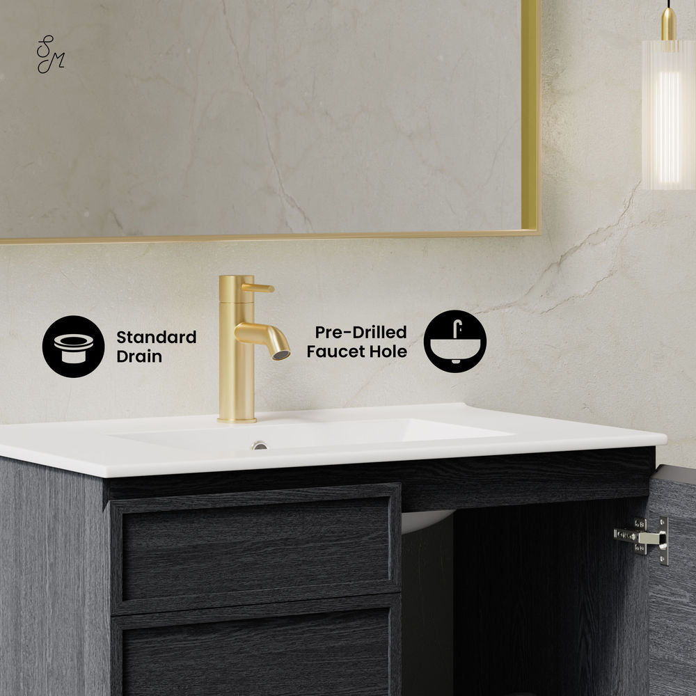 St. Tropez 30" Wall-Mounted Bathroom Vanity in Black Oak with Sink Top