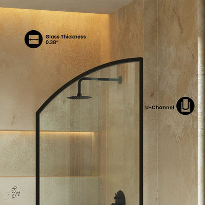 Demi 34 x 58 Framed Fixed 3/8 in. (10mm) Clear Tempered Glass Tub Door with Black Matte Frame