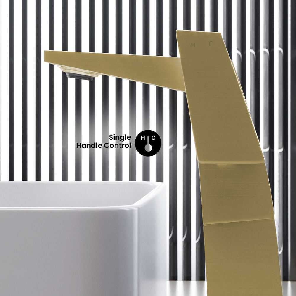 Carre Single Hole, Single-Handle, High Arc Bathroom Faucet in Brushed Gold