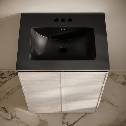 St. Tropez 24" Freestanding Bathroom Vanity in White Oak with Black 3-Hole Centerset Sink Top