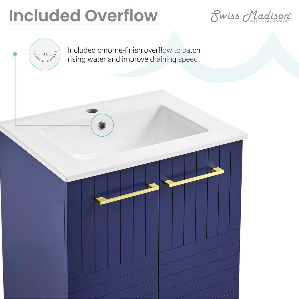 24-inch freestanding bathroom vanity in granger blue with single sink and gold-tone handles.