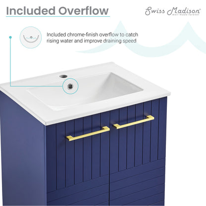 24-inch freestanding bathroom vanity in granger blue with single sink and gold-tone handles.