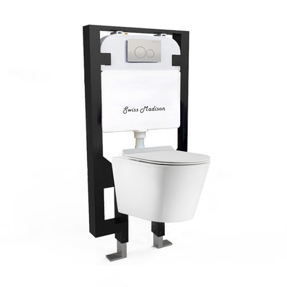 Calice Wall-Hung Toilet Bundle 0.8/1.6 GPF Dual Flush in Glossy White with Flush Plate