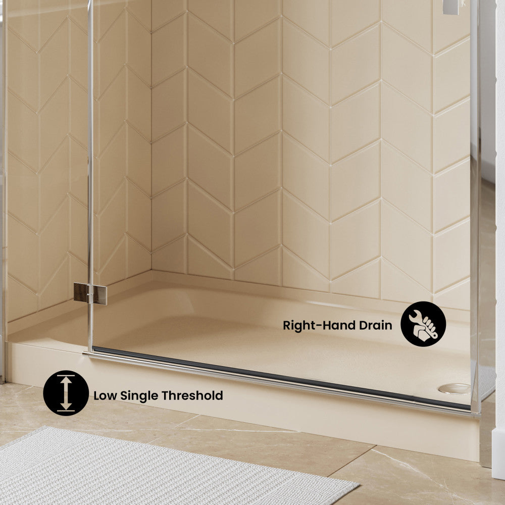 Voltaire 60" x 36" Single-Threshold, Right-Hand Drain, Shower Base in Biscuit