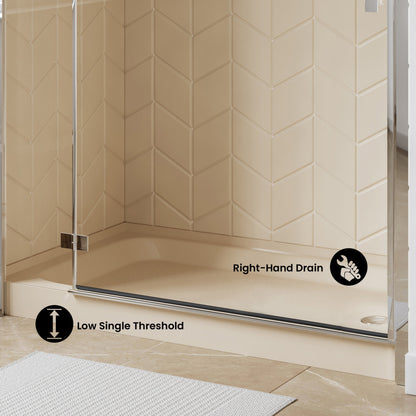 Voltaire 60" x 36" Single-Threshold, Right-Hand Drain, Shower Base in Biscuit