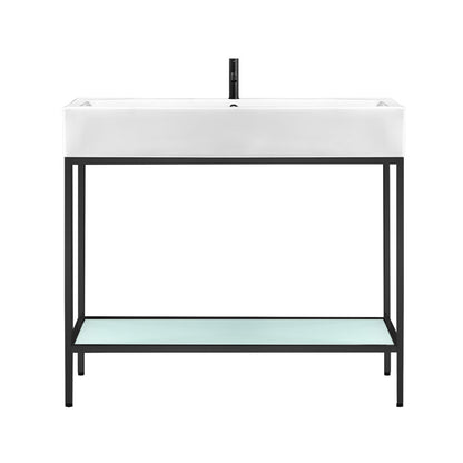 Pierre 40" Open Shelf Black Frame Freestanding Bathroom Vanity with Sink Top