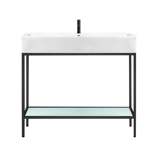 Pierre 40" Open Shelf Black Frame Freestanding Bathroom Vanity with Sink Top