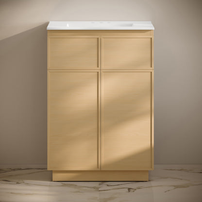 St. Tropez 24" Freestanding Bathroom Vanity in Natural Oak with 3-Hole Centerset Sink Top