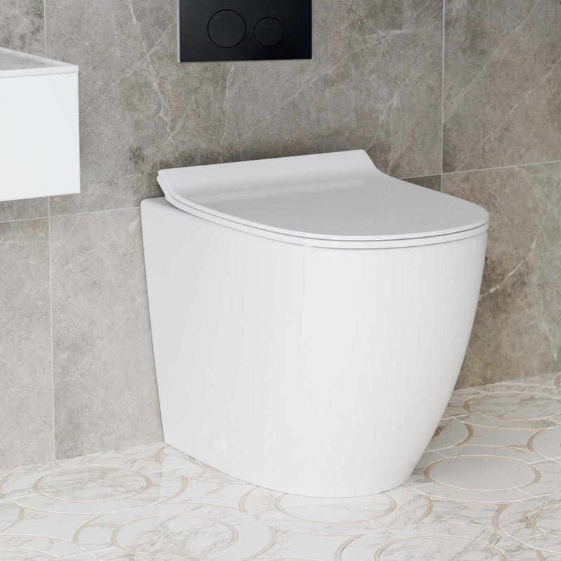 St. Tropez Back-to-Wall Toilet Bundle 0.8/1.6 GPF Dual Flush in Glossy White with Black Flush Plate