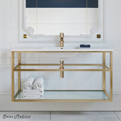 Pierre 48 Single, Open Shelf, Gold Metal Frame Bathroom Vanity