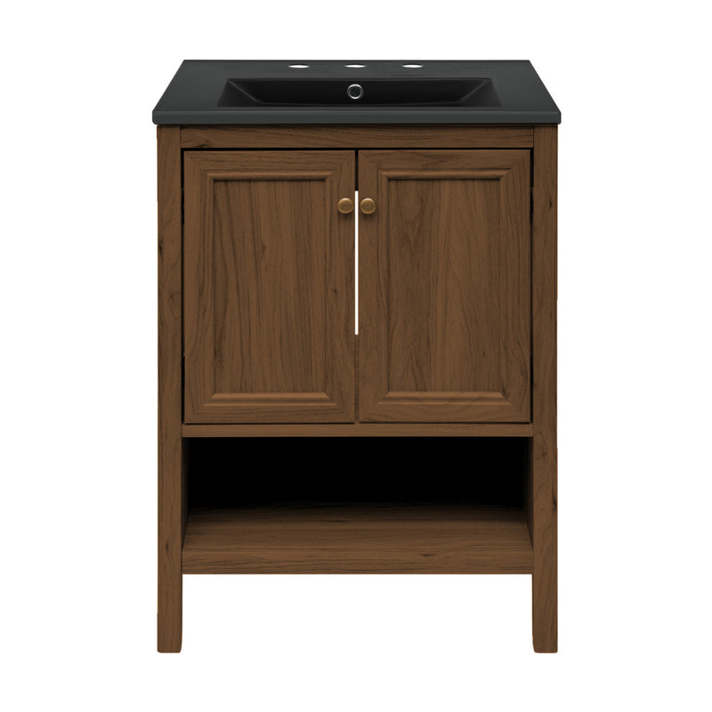 Chateau 24" Freestanding Bathroom Vanity in Brown Oak with Black 3-Hole Widespread Sink Top