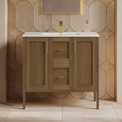 Forme 36" Modular Freestanding Bathroom Vanity with Sink Top in Brown Oak