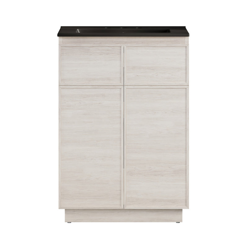 St. Tropez 24" Freestanding Bathroom Vanity in White Oak with Black 3-Hole Widespread Sink Top