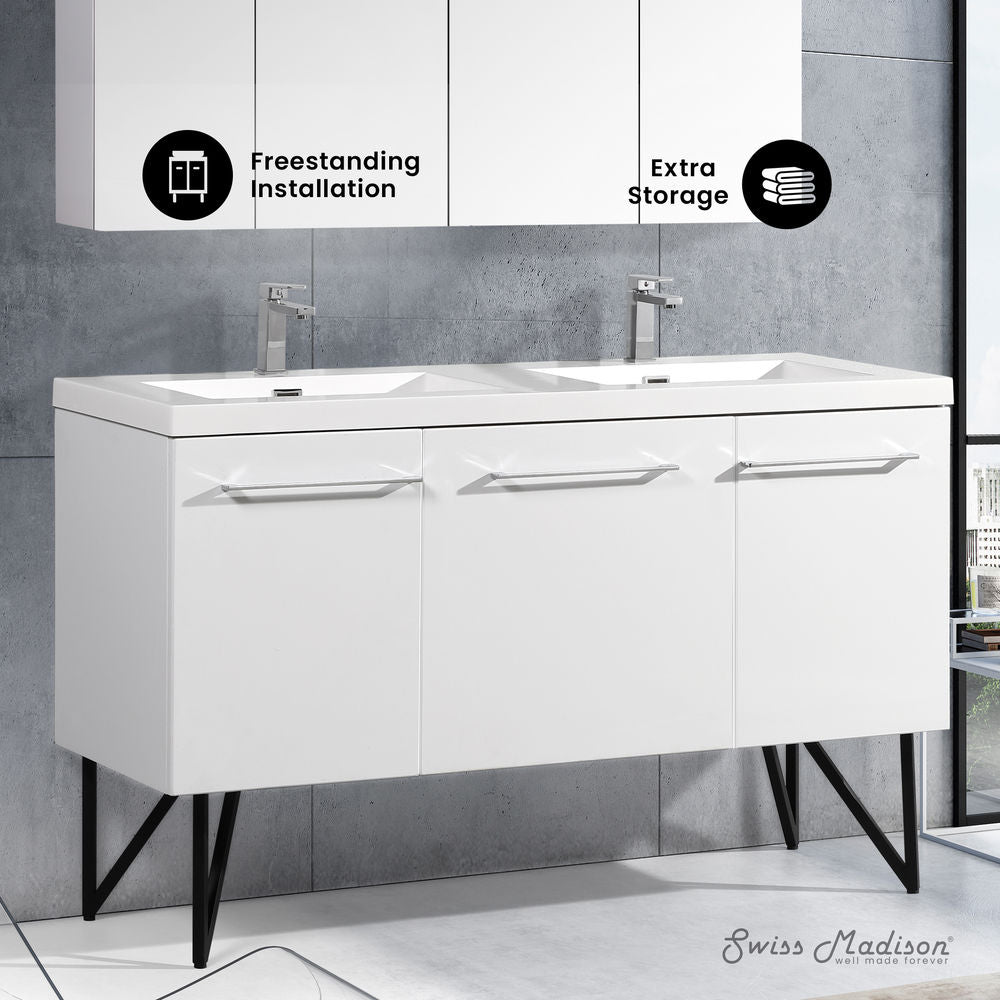 Annecy 60" Freestanding Bathroom Vanity in White with Sink Top