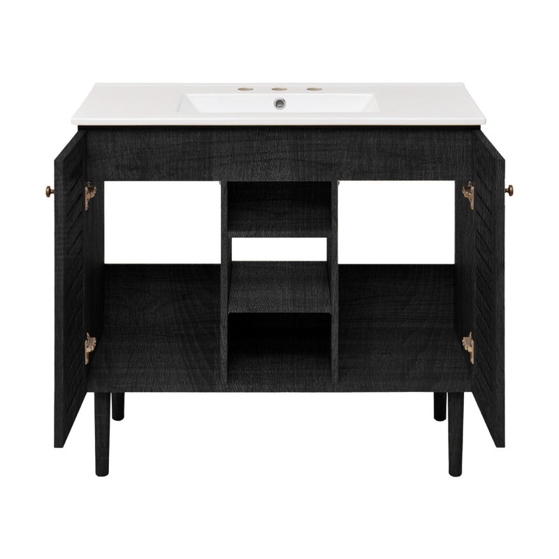 Bron 36" Freestanding Bathroom Vanity in Black Oak with 3-Hole Widespread Sink Top