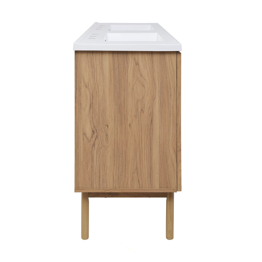Classe 60" Freestanding Bathroom Vanity in Golden Oak with 3-Hole Widespread Double Basin Sink Top