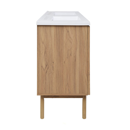 Classe 60" Freestanding Bathroom Vanity in Golden Oak with 3-Hole Widespread Double Basin Sink Top