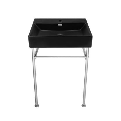 Claire 24 Ceramic Console Sink Matte Black Basin Chrome Legs