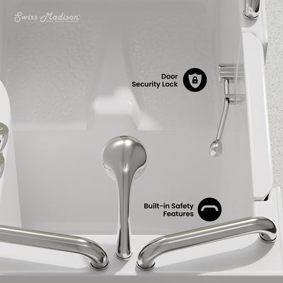 Auvergne 53" x 27" ADA Left Drain Walk-in Soaking Bathtub in Glossy White, Faucet Set, Drain, Grab Bars, Pillow Included