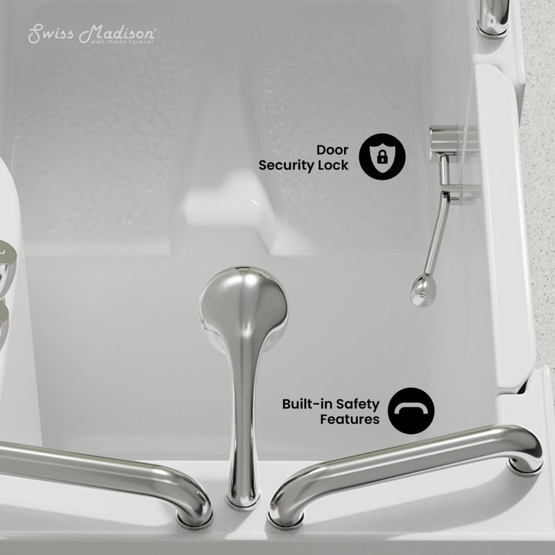 Auvergne 53" x 27" ADA Left Drain Walk-in Soaking Bathtub in Glossy White, Faucet Set, Drain, Grab Bars, Pillow Included