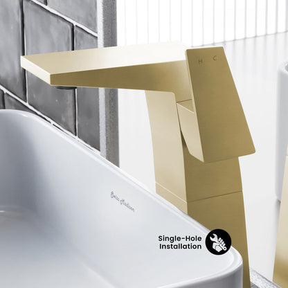 Carre Single Hole, Single-Handle, High Arc Bathroom Faucet in Brushed Gold