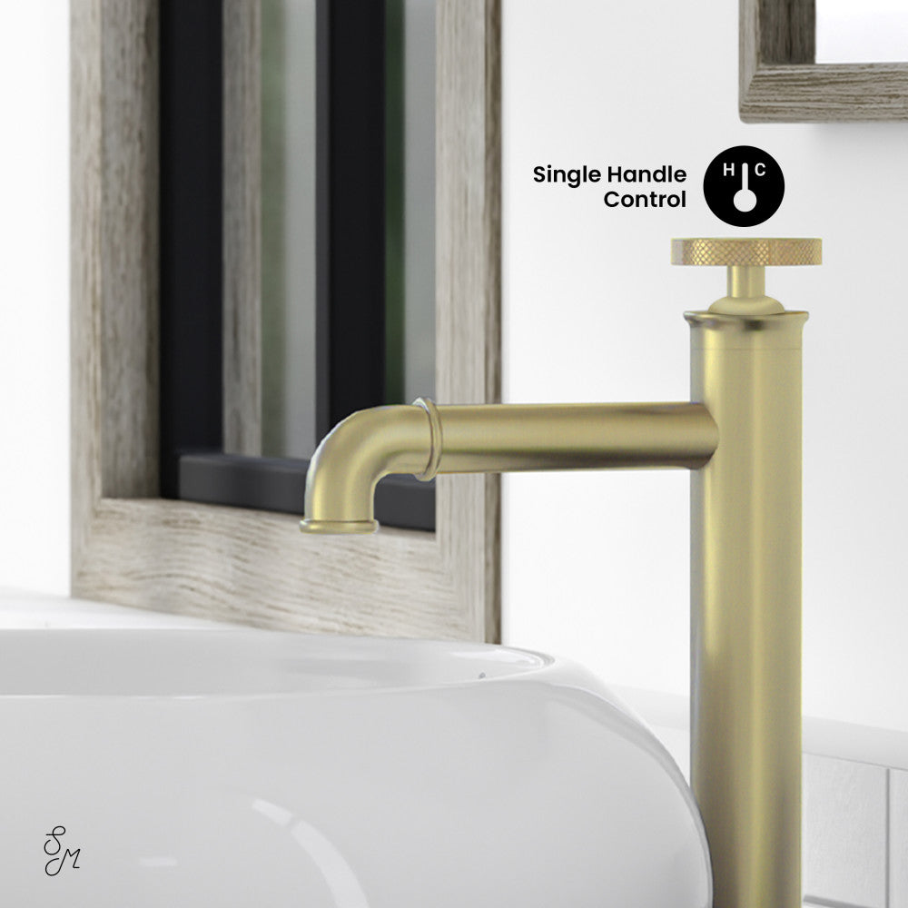 Avallon Single Hole, Single-Handle Wheel, High Arc Bathroom Faucet in Brushed Gold