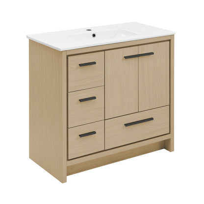 Virage 36" Freestanding Bathroom Vanity in Natural Oak with Sink Top