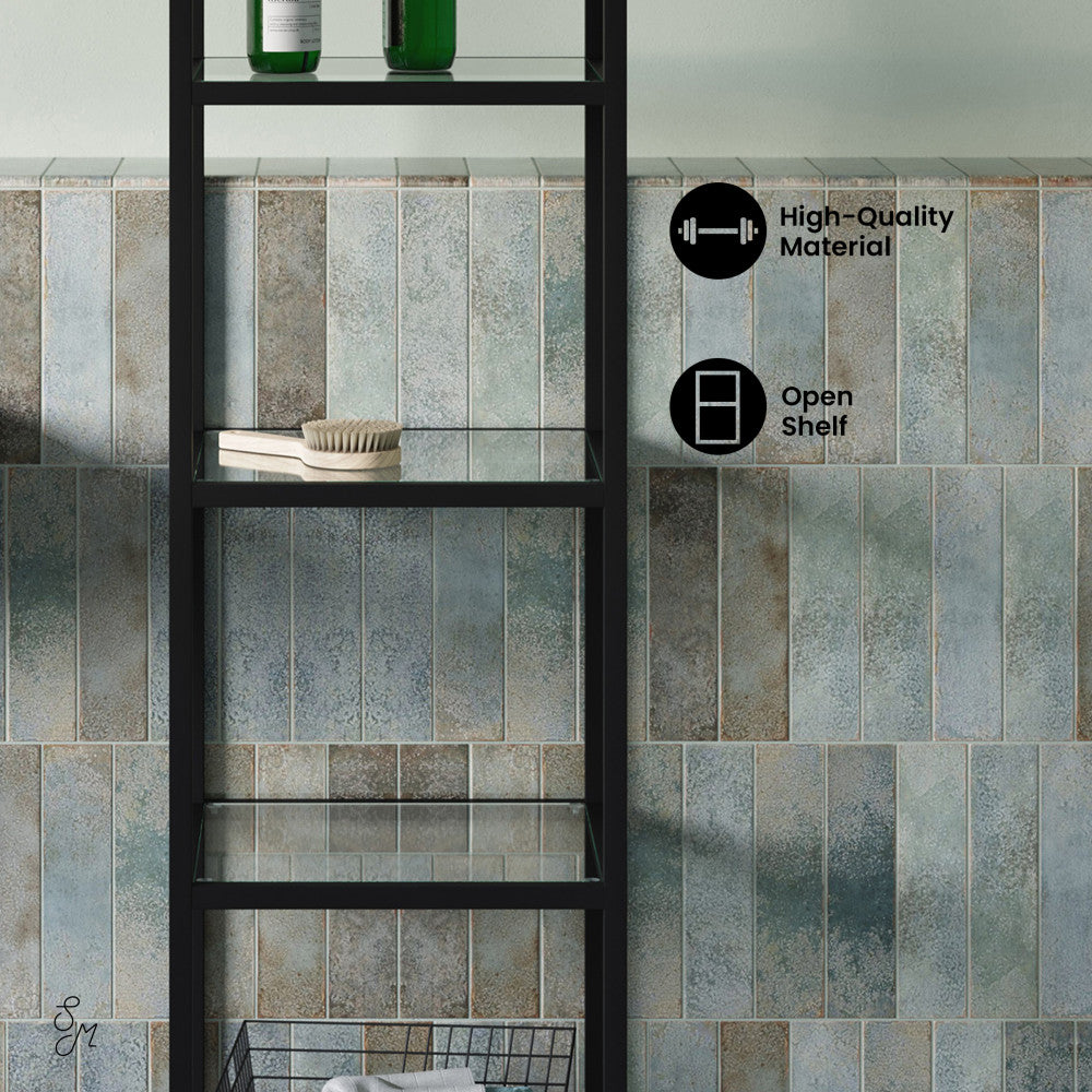 Pierre 16"x65"x14" Freestanding Linen Cabinet in Matte Black