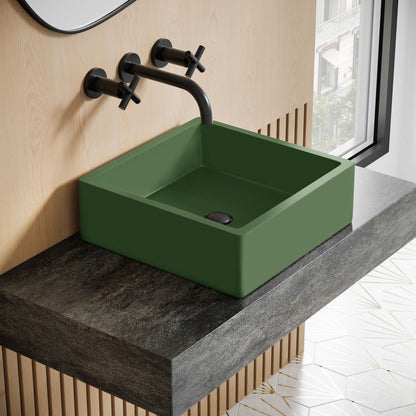 Lisse 15.5" Concrete Square Vessel Sink in Matte Royal Green
