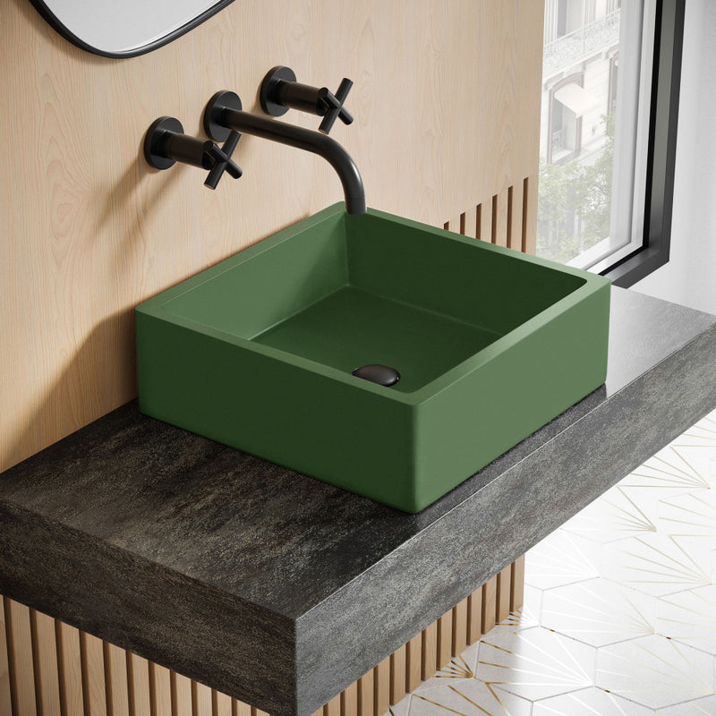 Lisse 15.5" Concrete Square Vessel Sink in Matte Royal Green