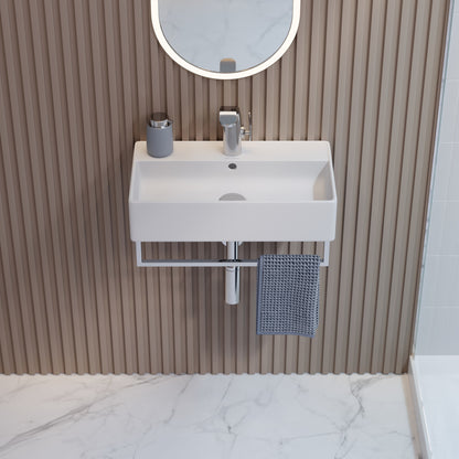 Claire 22" Wall-Mount Bathroom Sink with Silver Towel Bar