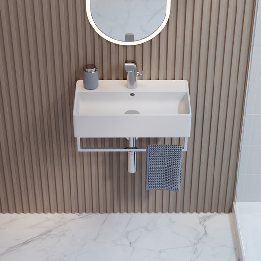 Claire 22" Wall-Mount Bathroom Sink with Silver Towel Bar