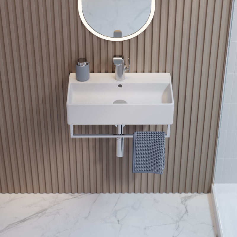 Claire 22" Wall-Mount Bathroom Sink with Silver Towel Bar