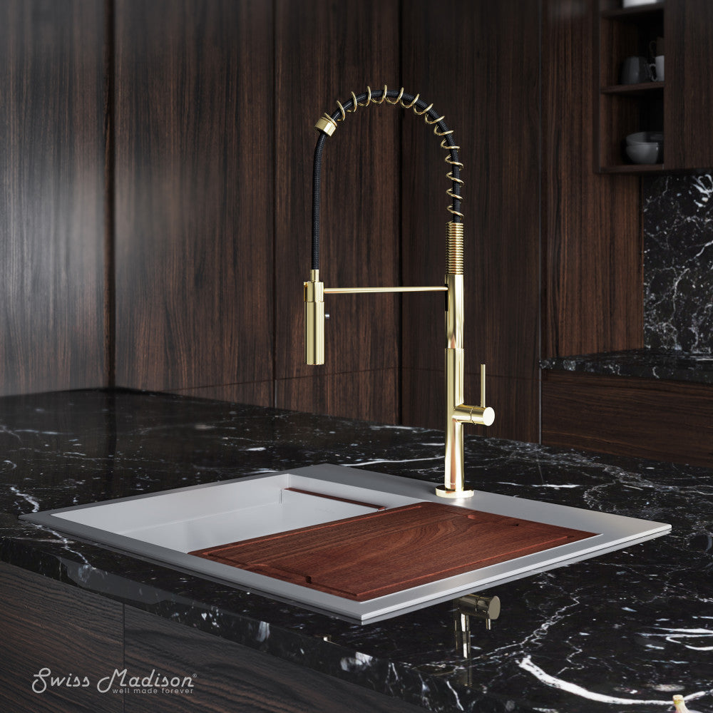 Chalet Single Handle, Pull-Down Kitchen Faucet in Brushed Gold