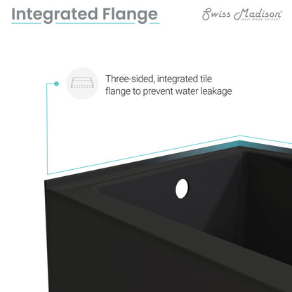Alcove skirted bathtub 60 inch in matte black, right-hand drain, apron front.