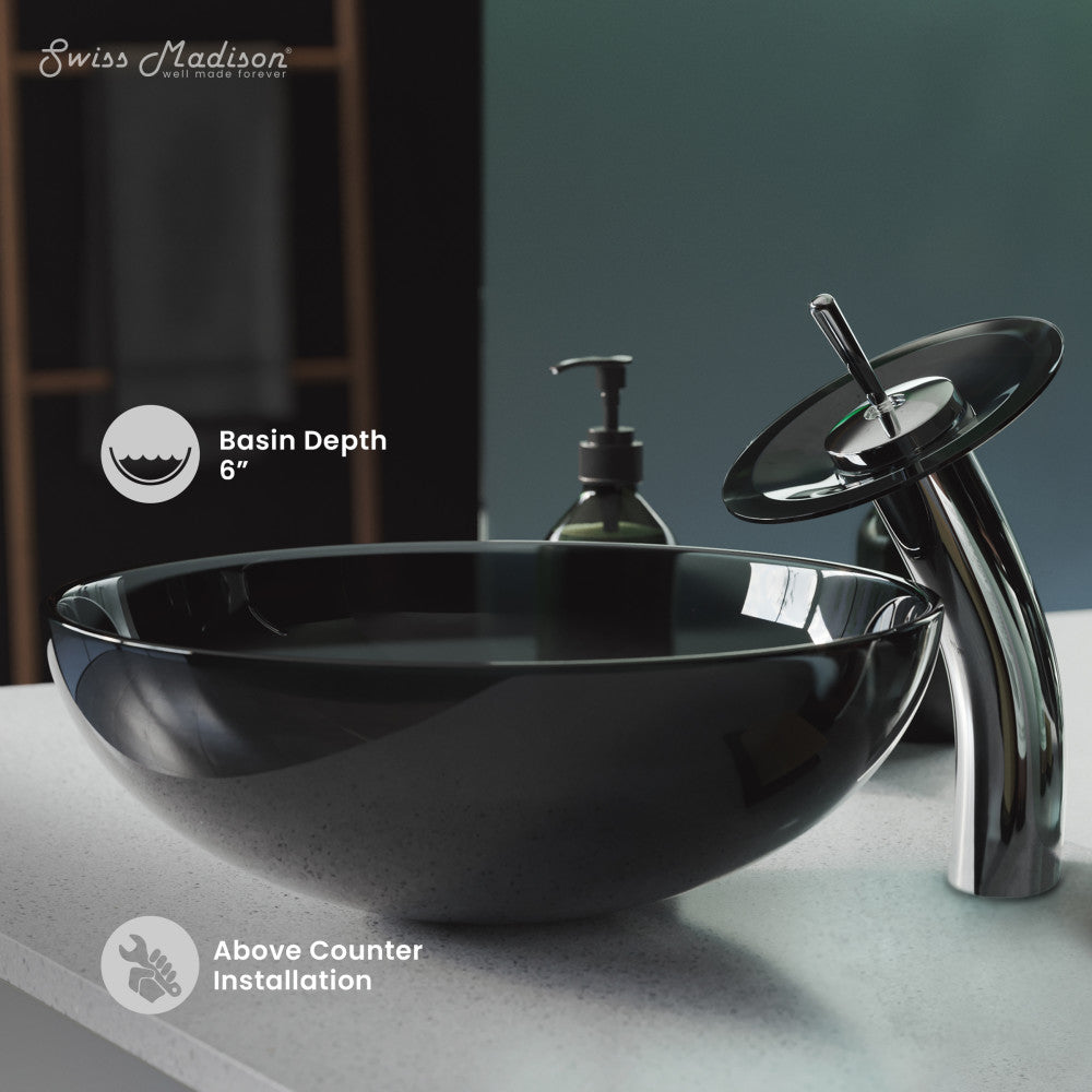 Cascade 16.5 Color Glass Vessel Sink with Faucet, Black