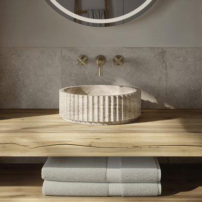 Lafayette 17" Natural Marble Round Vessel Sink in Polished Travertine
