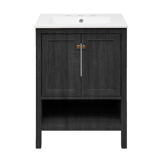 Chateau 24" Freestanding Bathroom Vanity in Black Oak with 3-Hole Widespread Sink Top