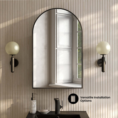 Porte 20 x 30 Arched Recessed/Wall Mount Medicine Cabinet with Mirror in Black