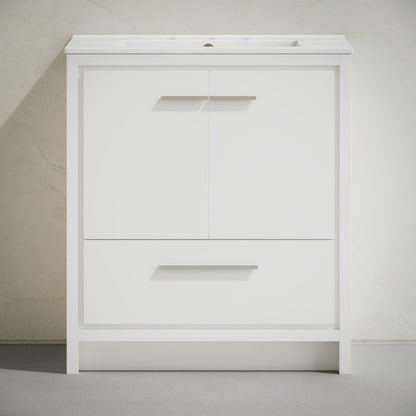 Virage 30" Freestanding Bathroom Vanity in White with 3-Hole Widespread Sink Top