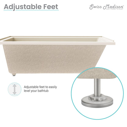 Alcove soaking bathtub 60 inch in bisque, left-hand drain, adjustable feet.