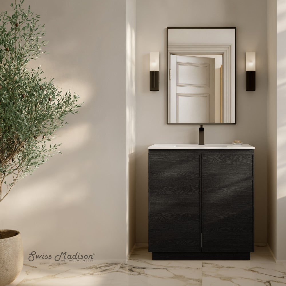 St. Tropez 36" Freestanding Bathroom Vanity in Black Oak with Sink Top