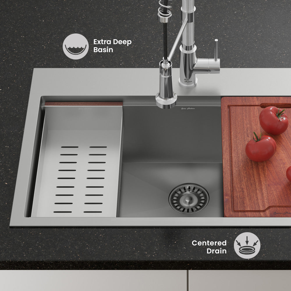Ravi Single Basin 33 x 22 Topmount Kitchen Workstation Sink